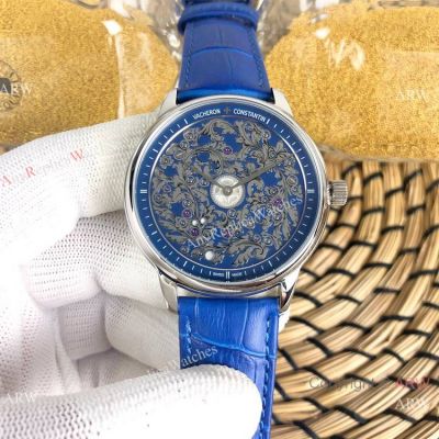 Replica Vacheron Constantin Geneve Flower Dial Blue Leather Strap